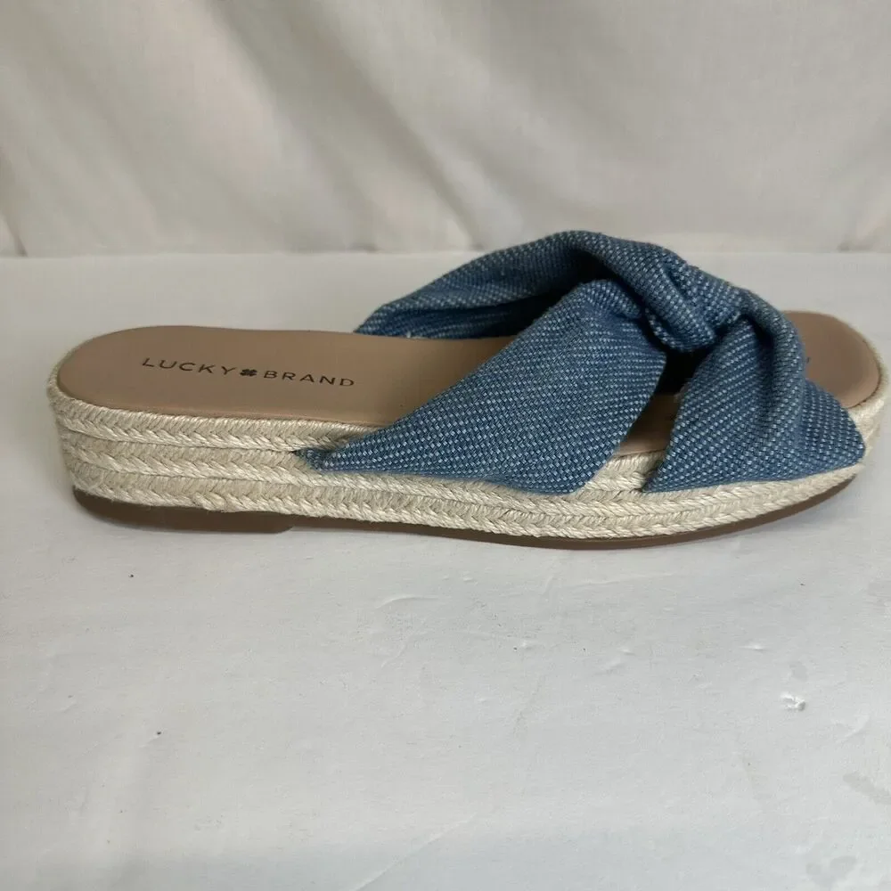 Lucky Brand‎ Grenly Blue Fabric Twist Espadrille Slide Sandals Sz 8.5 Platform